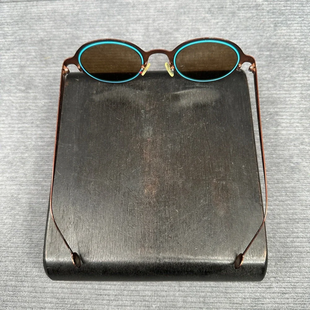 LA Eyeworks Big Time Round Sunglasses Brown Turquoise Blue Metal Made in Japan